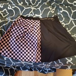 romwe black and pink checker skirt